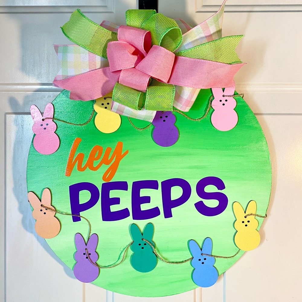 Handmade Easter Door Hanger | Hey Peeps Ombre Egg Style Spring Front Door Deco